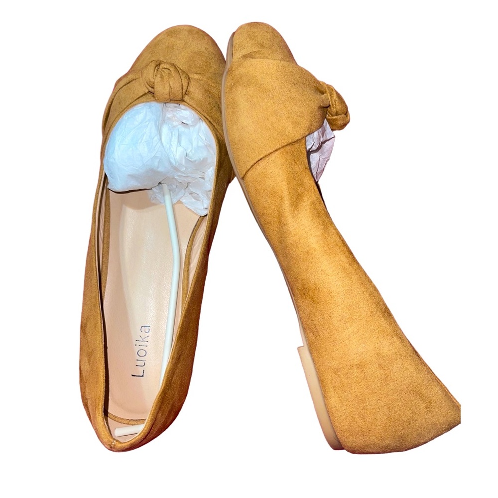 New without tags, sz 12 mustard, suede like ballet slip on flats.